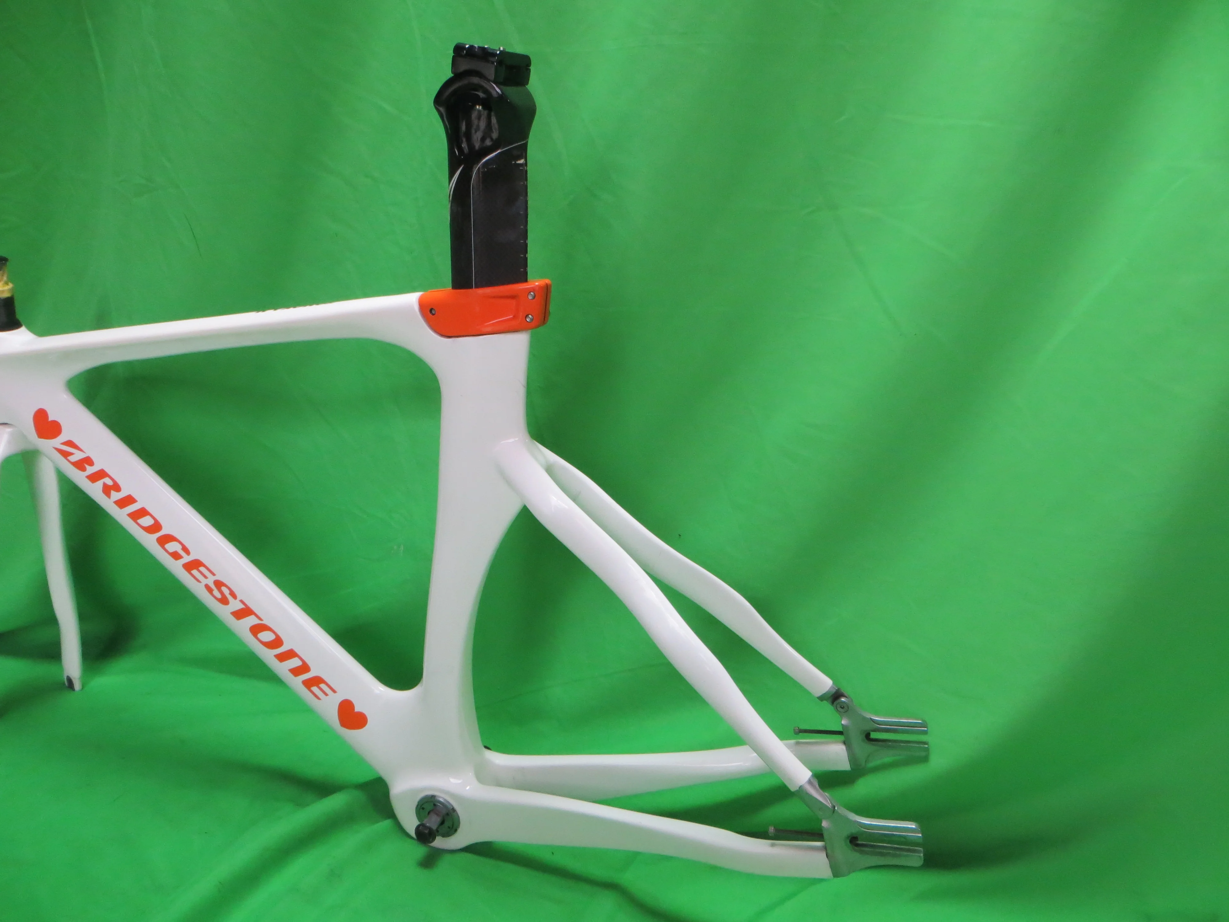 Rare! Girls Keirin Bridgestone TR8 Carbon Track Frame // White / Orange // 47cm NJS Approved - Image 8